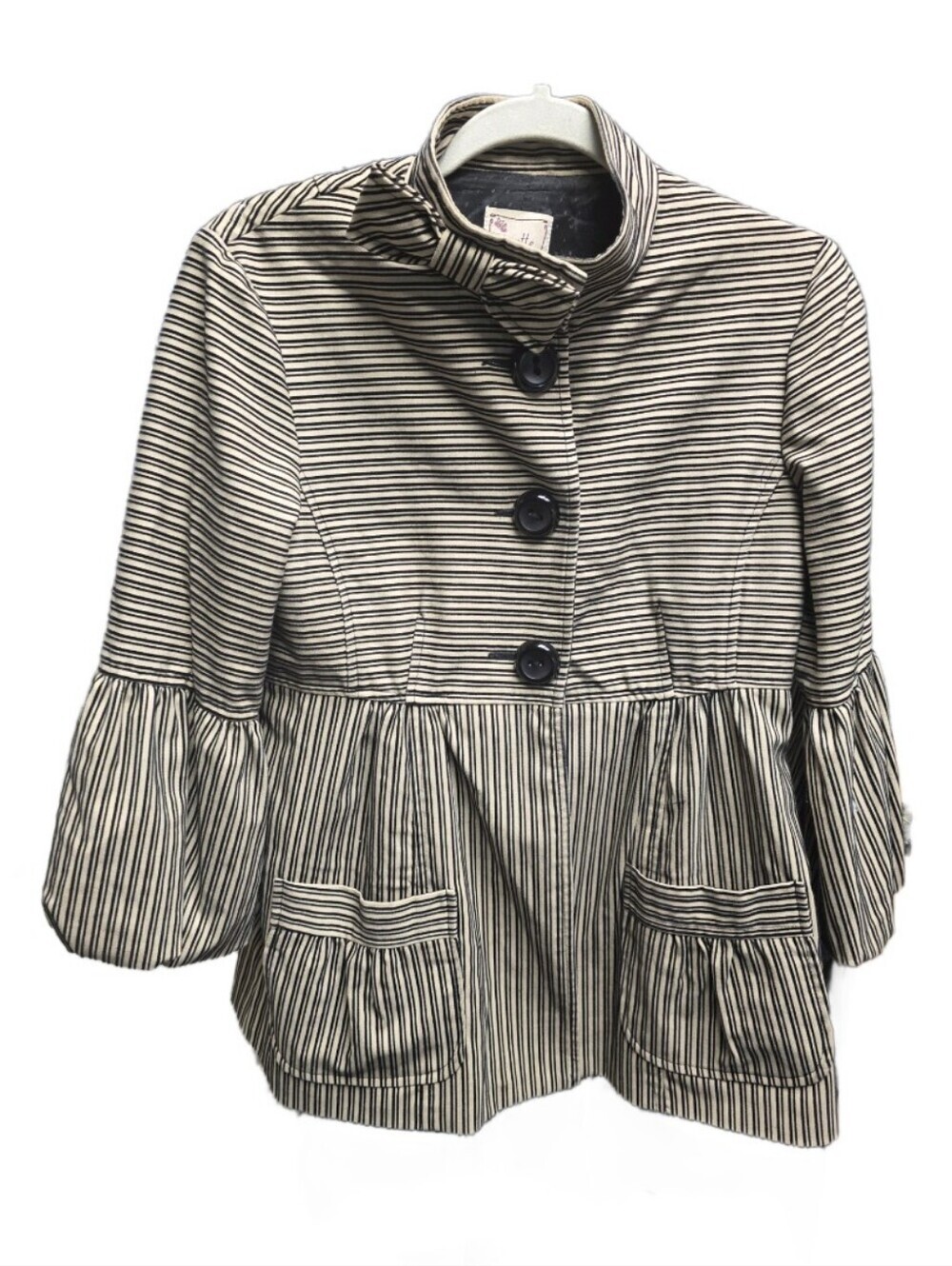 Nanette Lepore Roulette Wheel Bow Detail Jacket Beige And Black Striped Sz. 8